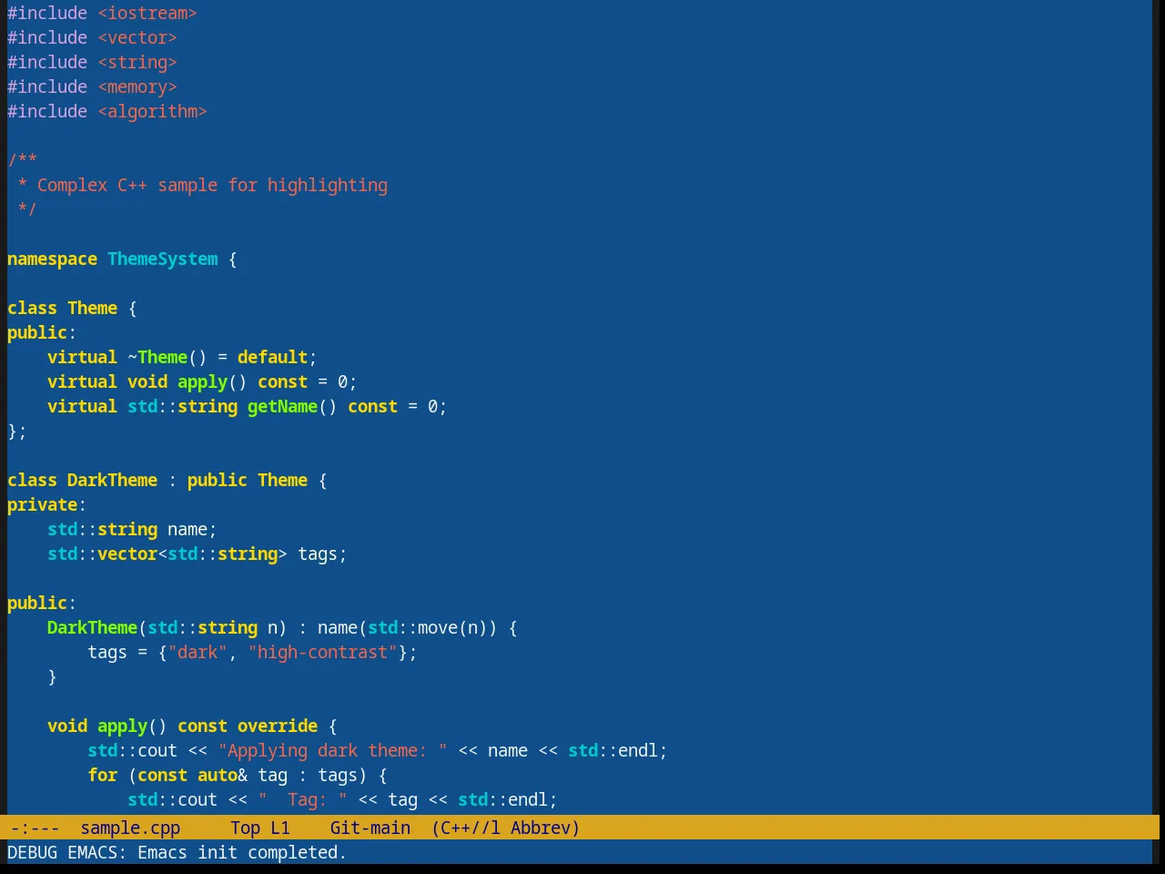 Blue Mood Theme in c++-mode