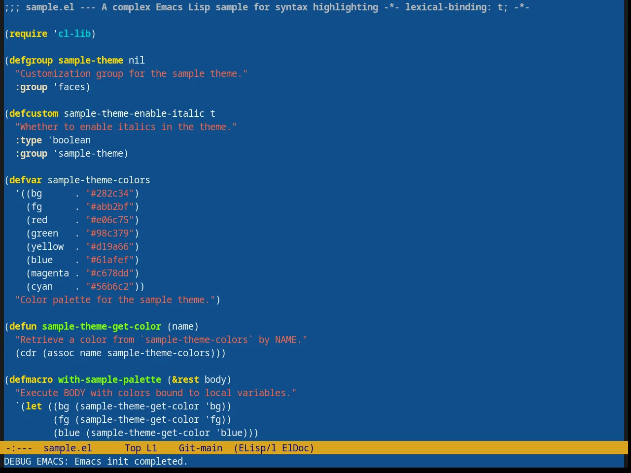 Blue Mood Theme in emacs-lisp-mode