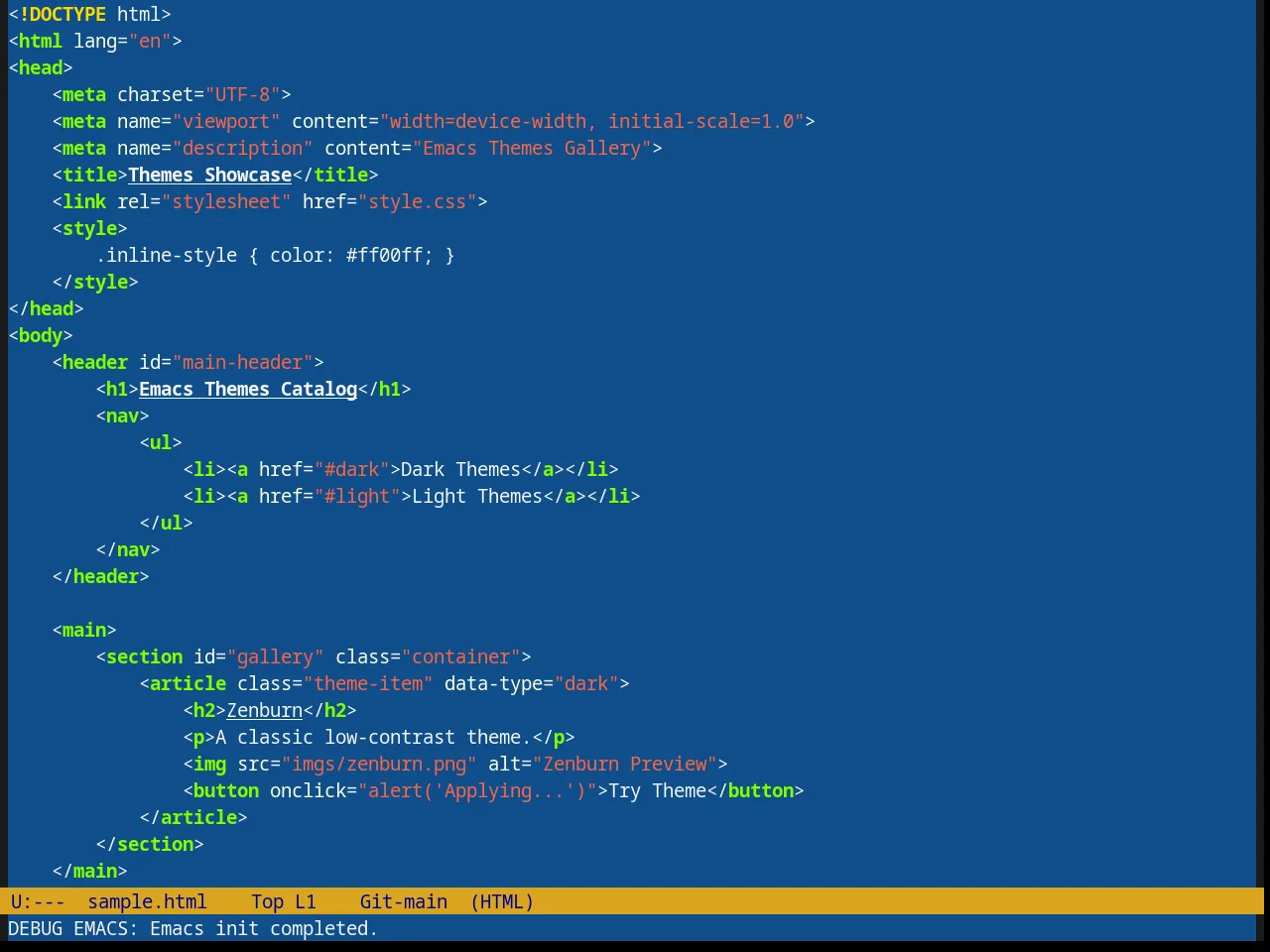 Blue Mood Theme in html-mode