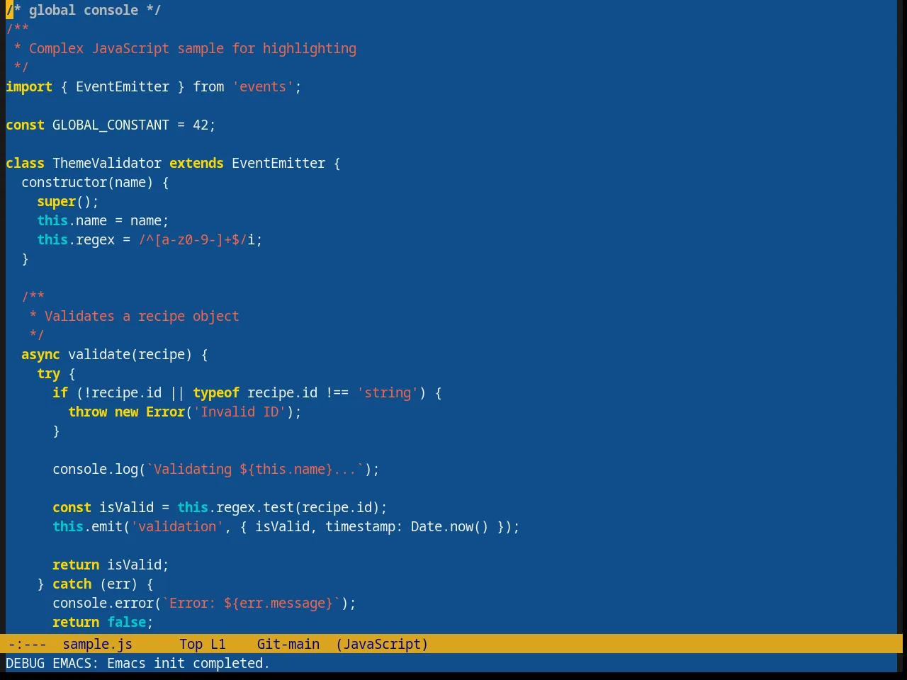 Blue Mood Theme in javascript-mode
