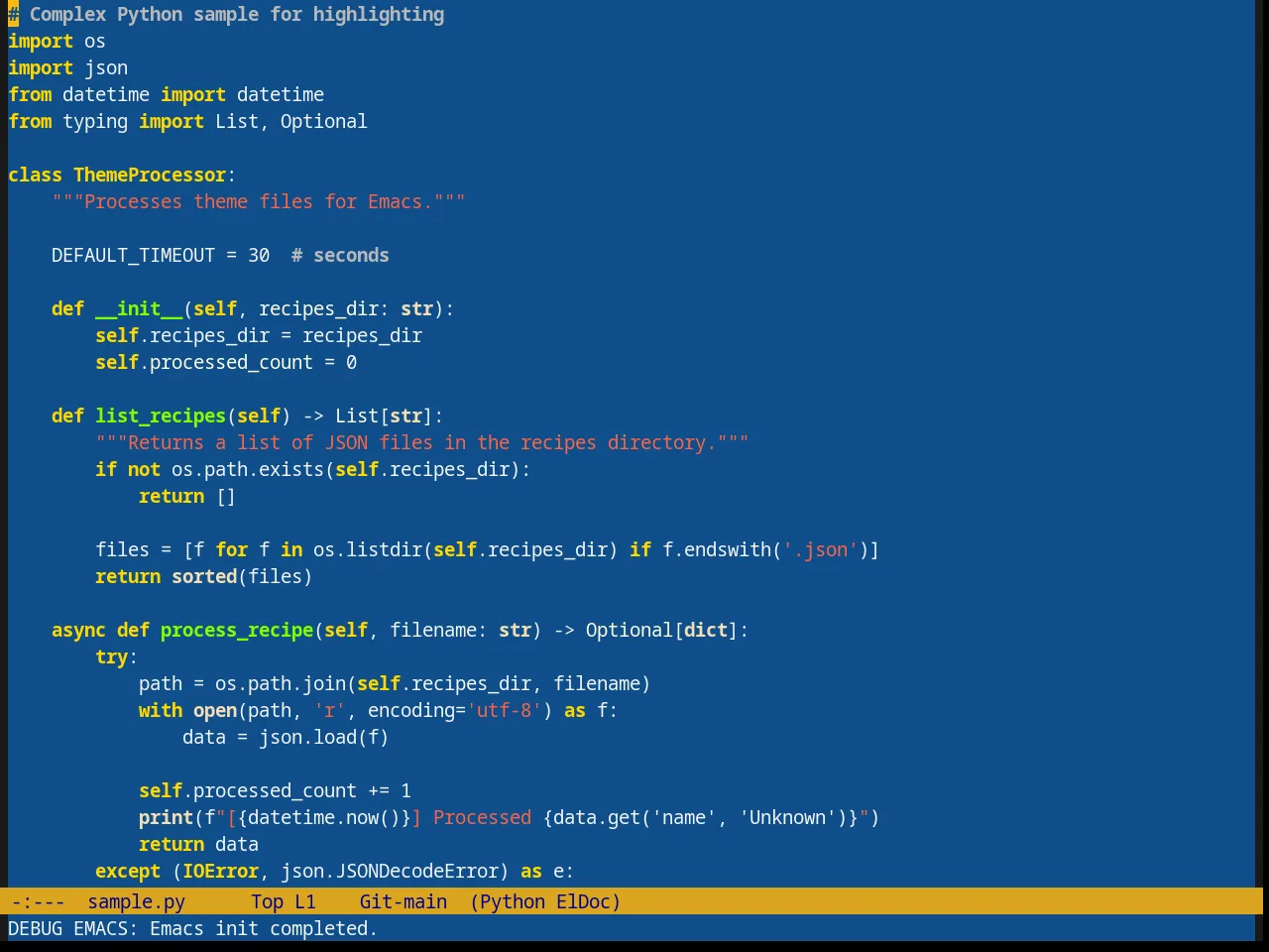 Blue Mood Theme in python-mode