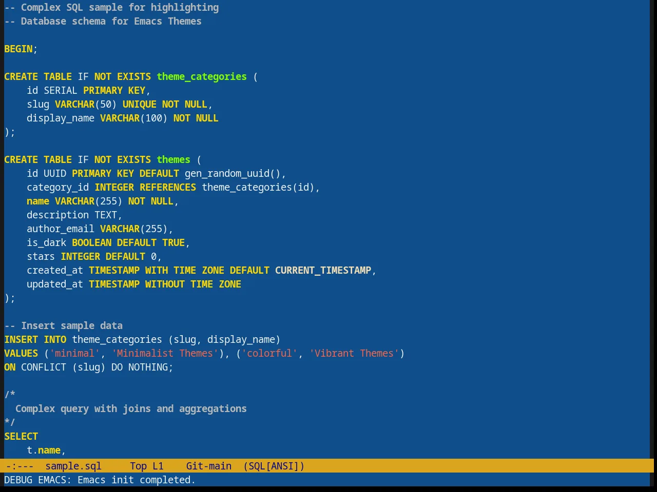 Blue Mood Theme in sql-mode