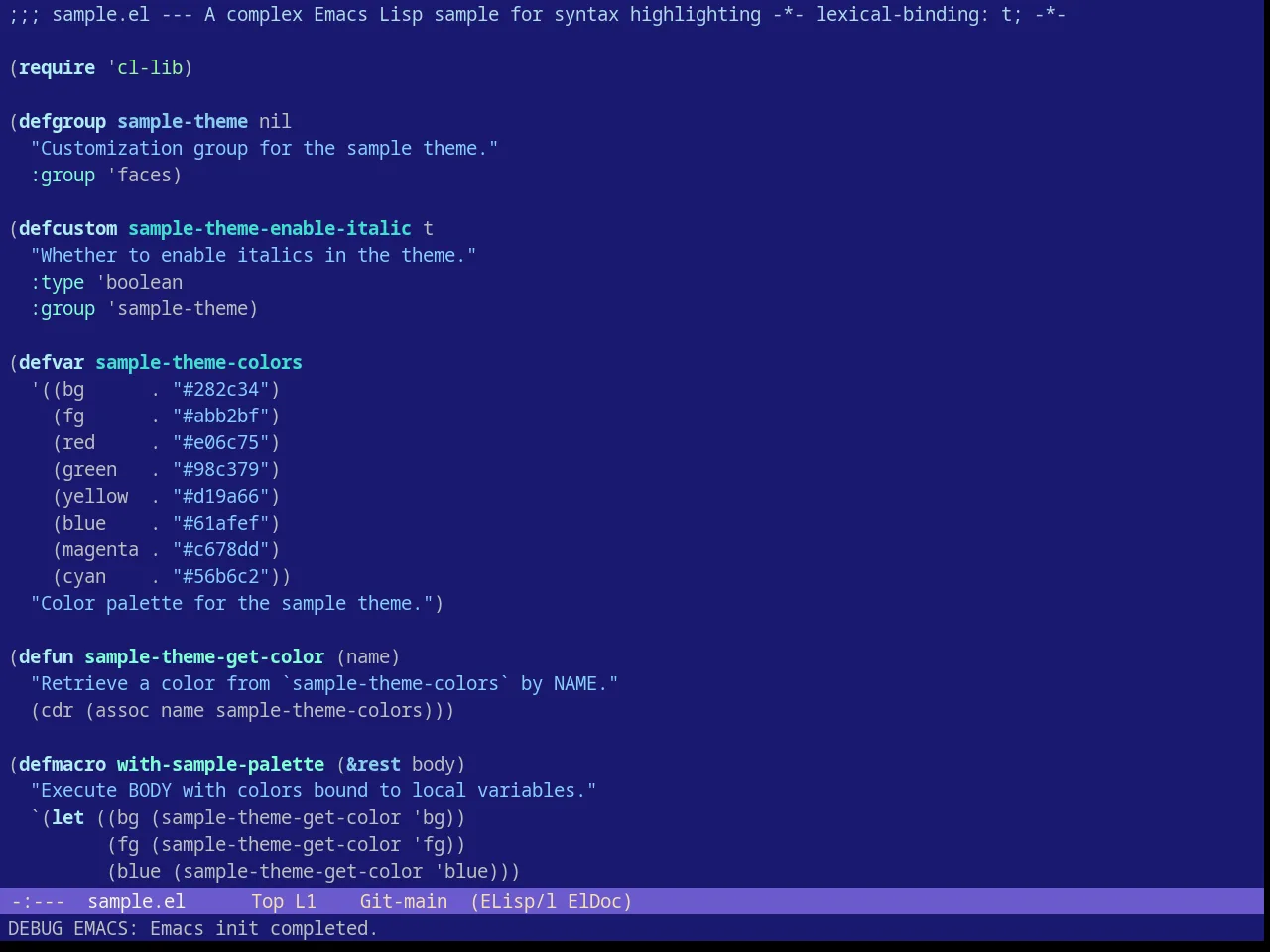 Blue Sea Theme in emacs-lisp-mode