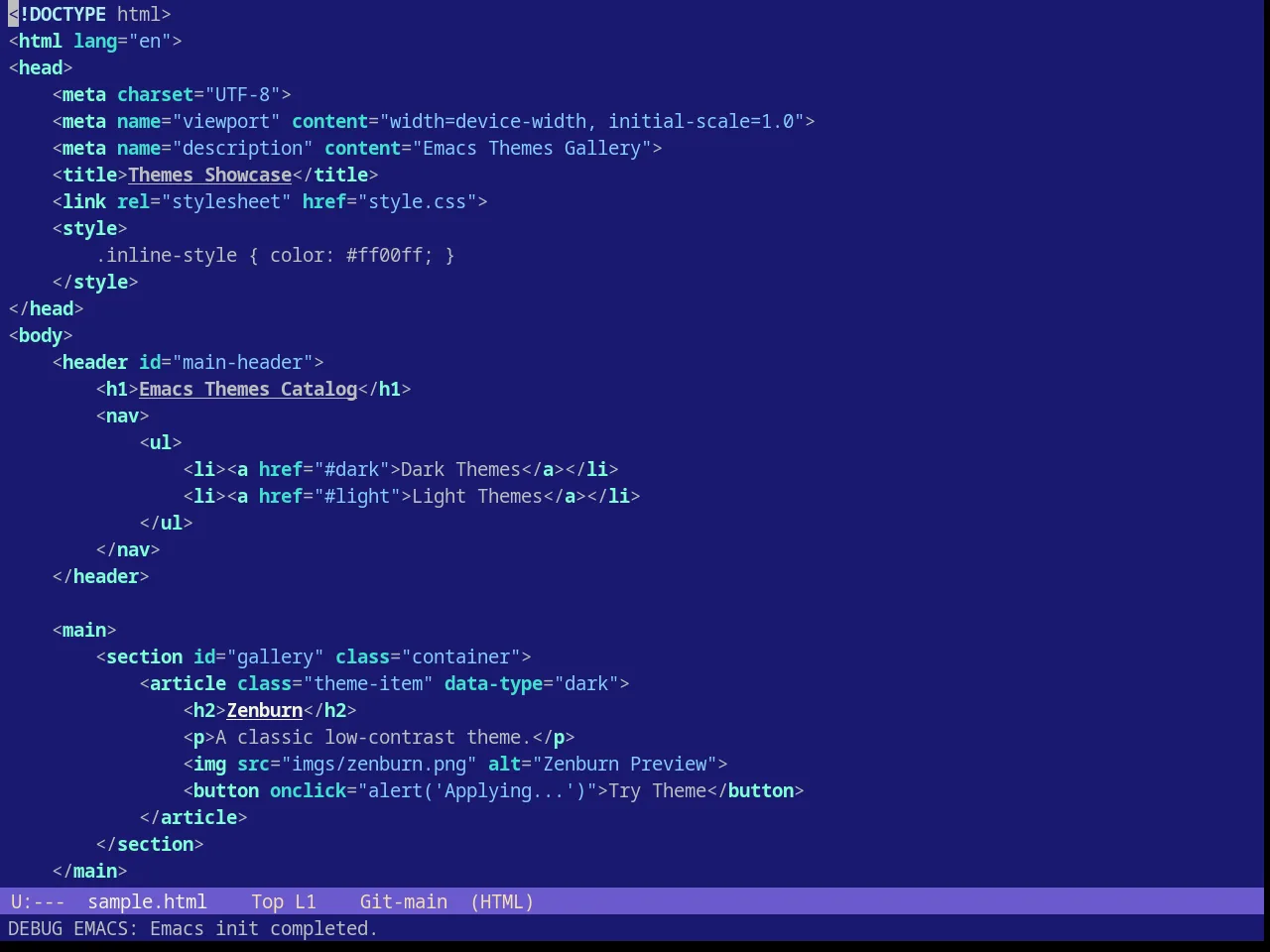 Blue Sea Theme in html-mode