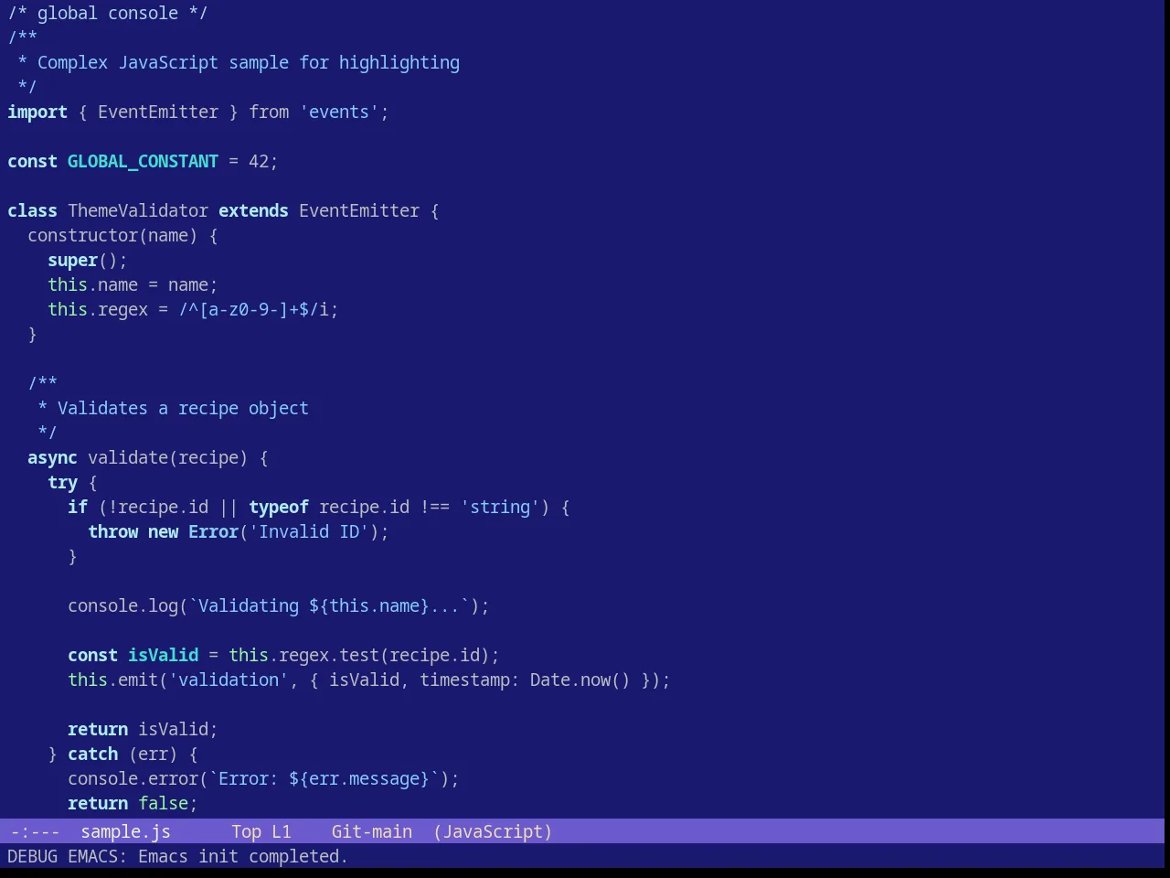 Blue Sea Theme in javascript-mode