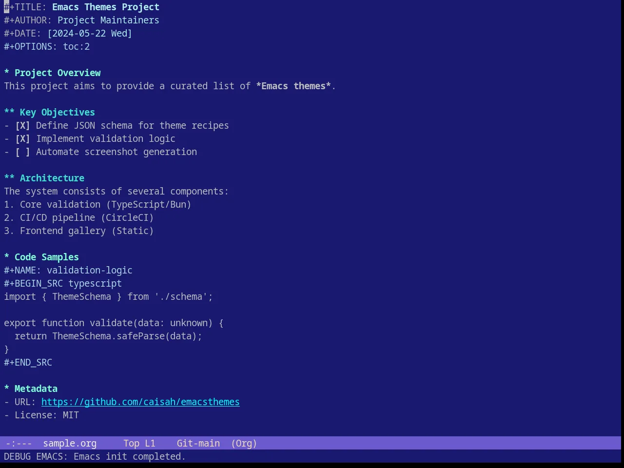 Blue Sea Theme in org-mode