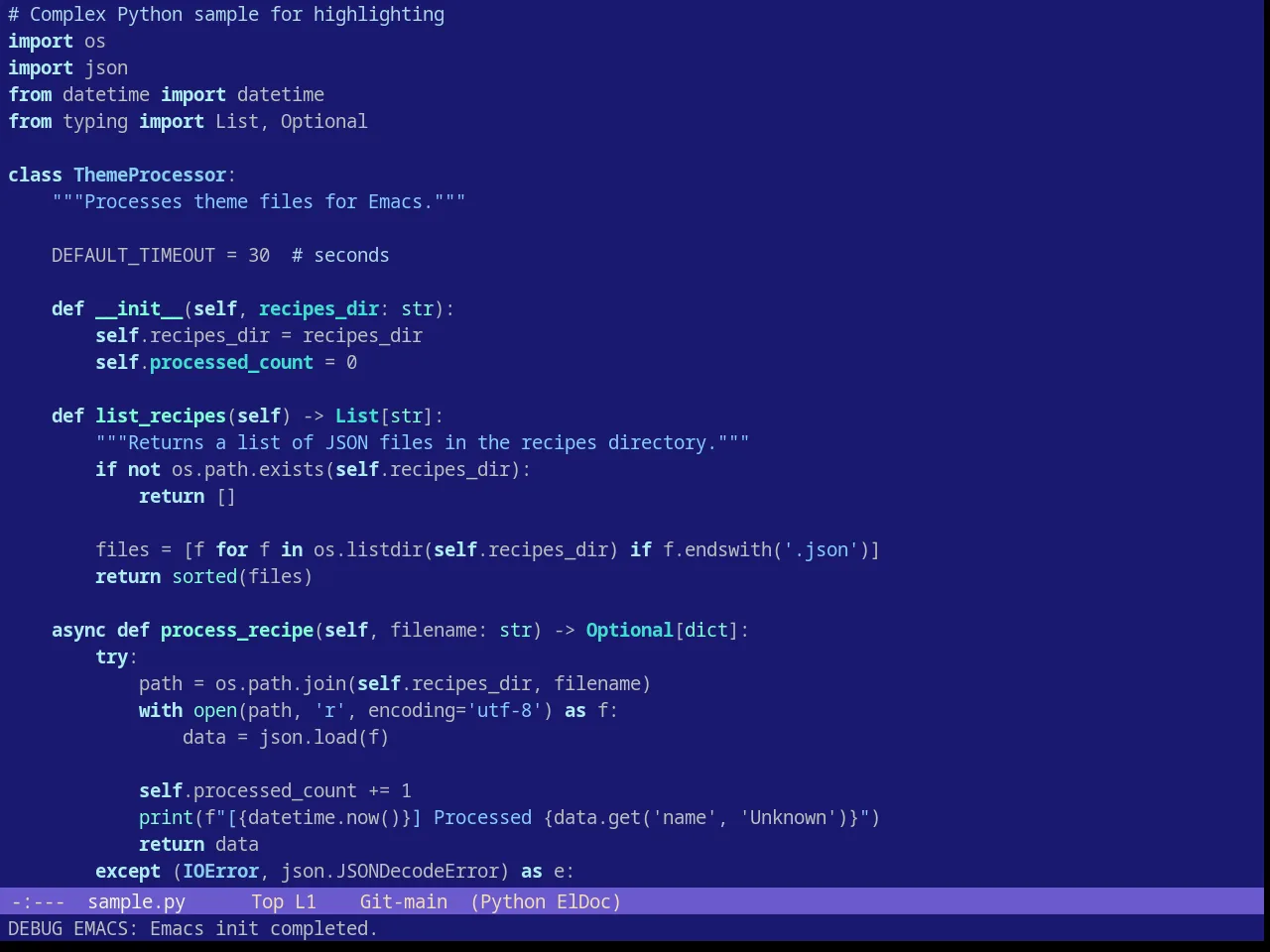 Blue Sea Theme in python-mode