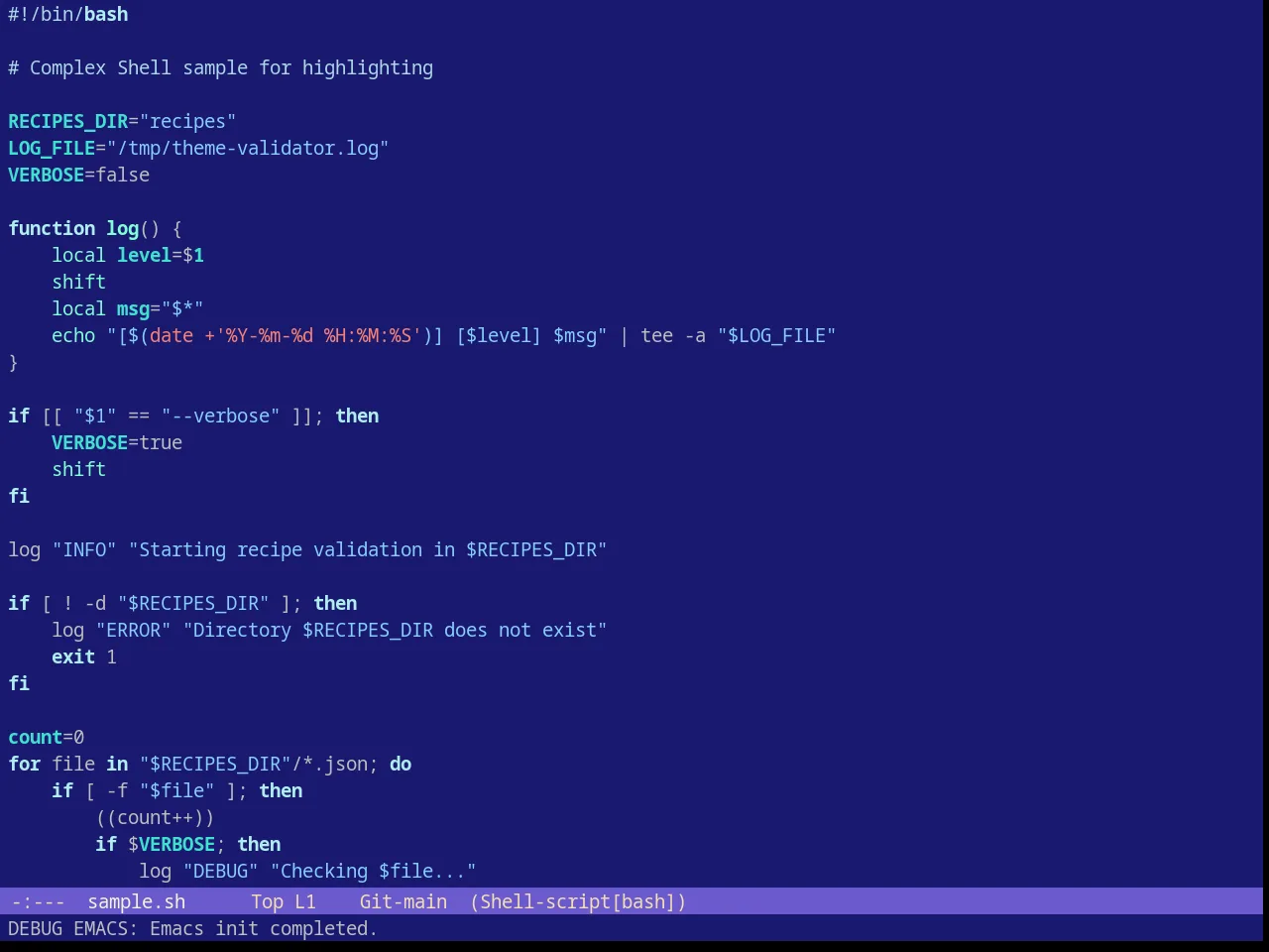 Blue Sea Theme in sh-mode