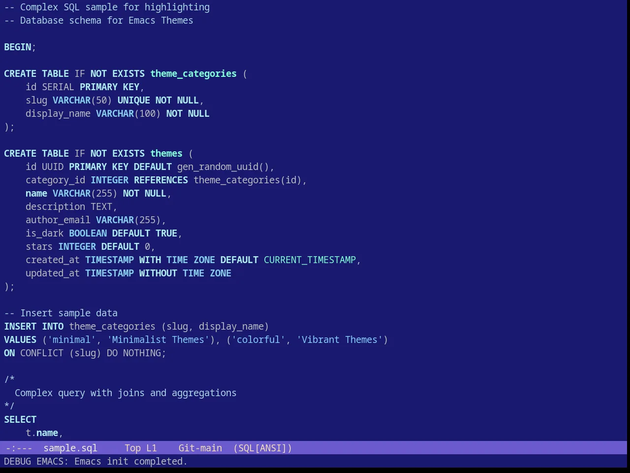Blue Sea Theme in sql-mode