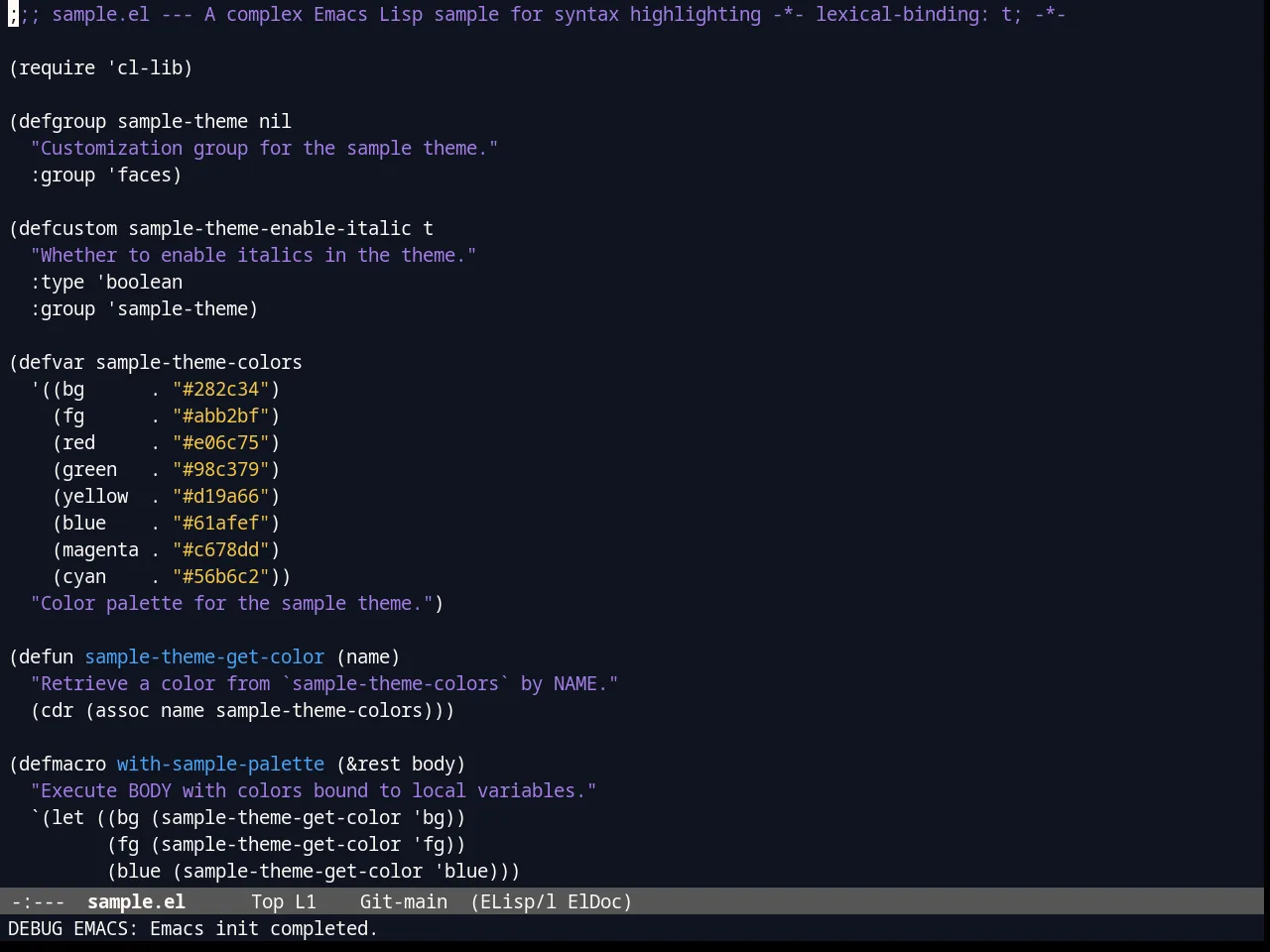 Blurb Theme in emacs-lisp-mode