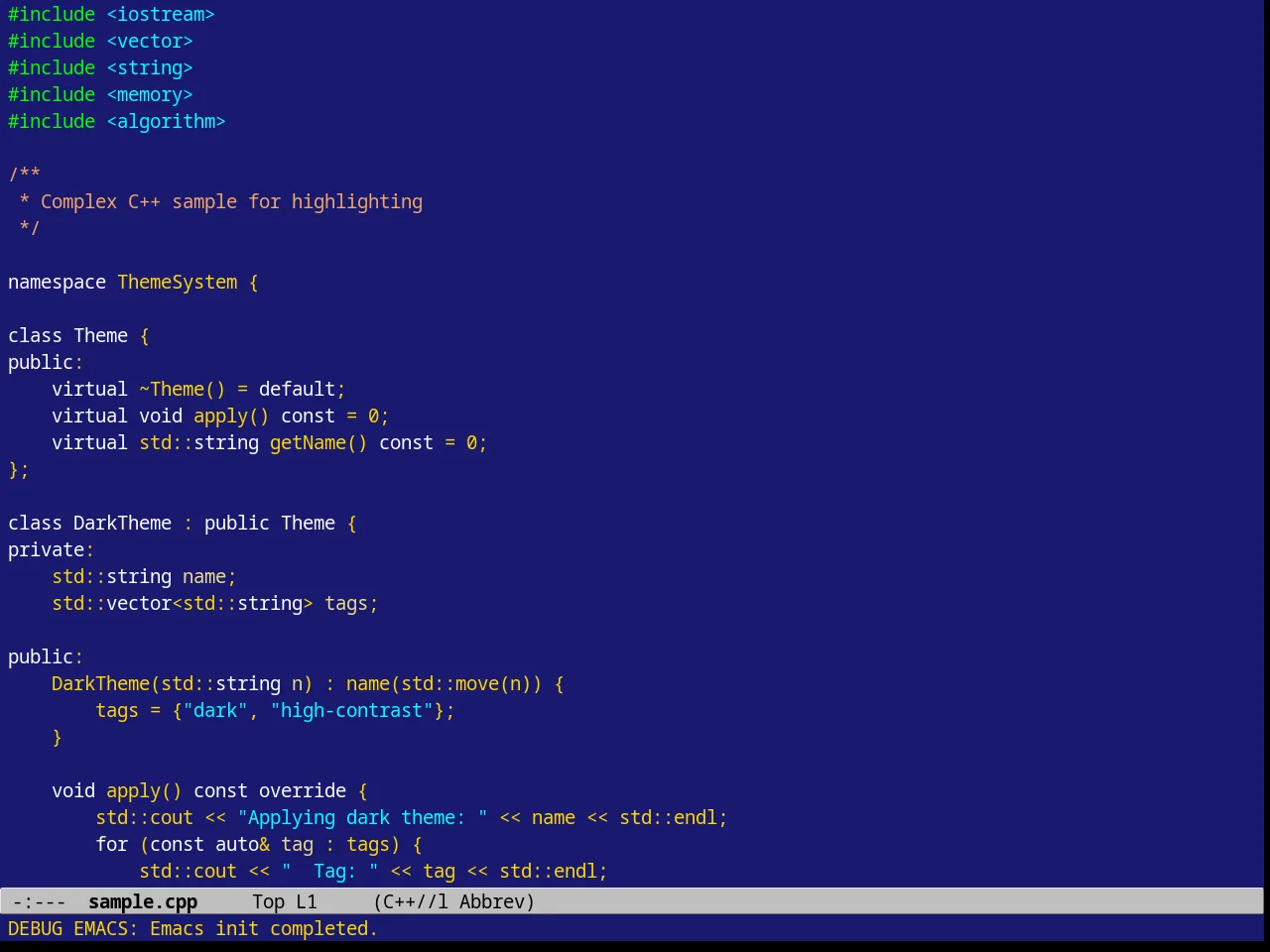 Borland Blue Theme in c++-mode