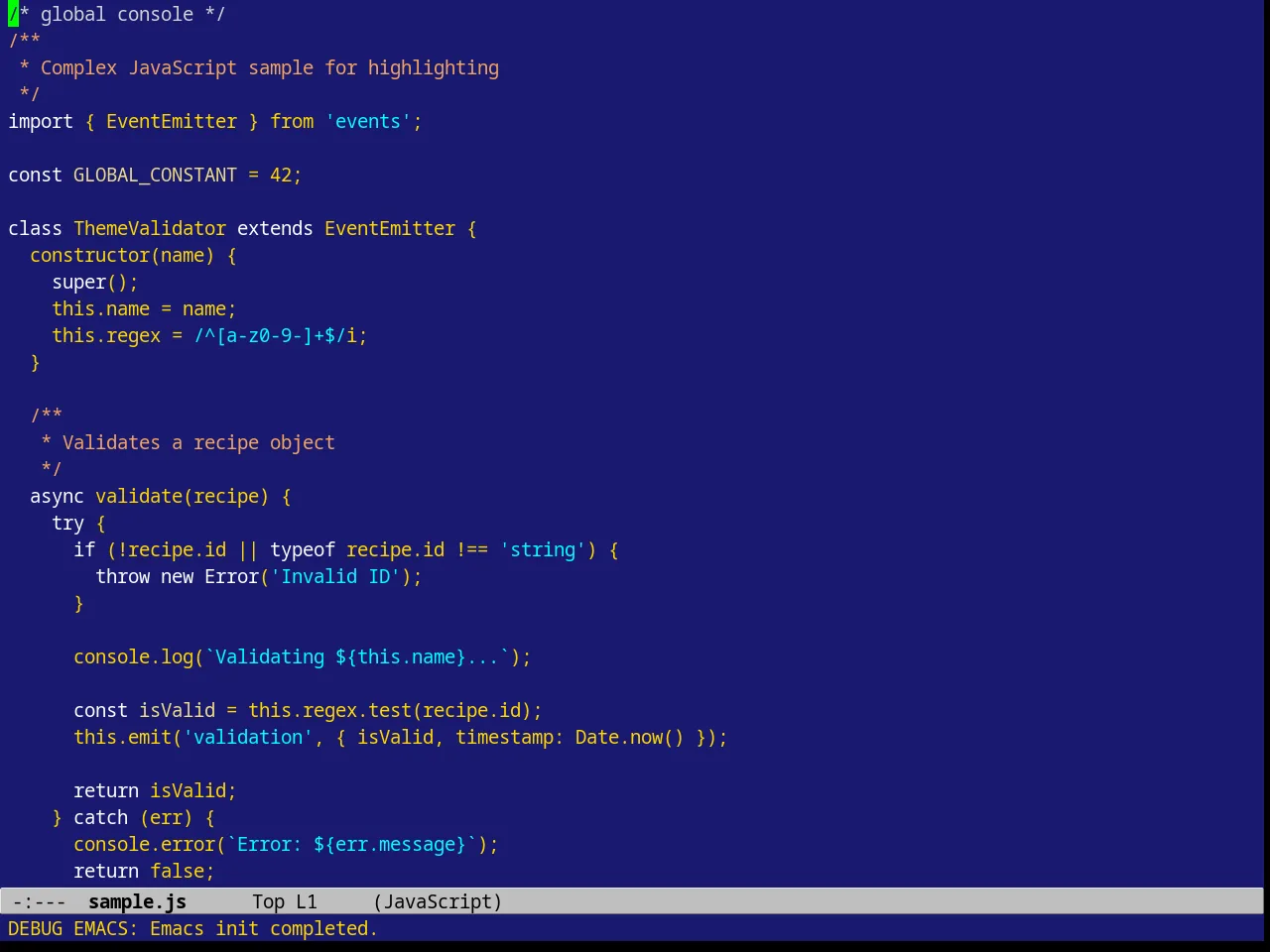 Borland Blue Theme in javascript-mode