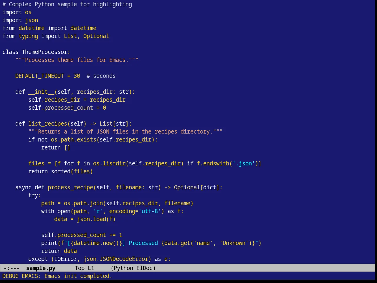 Borland Blue Theme in python-mode