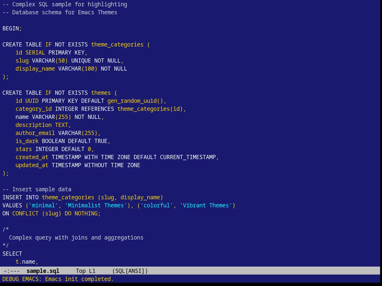 Borland Blue Theme in sql-mode