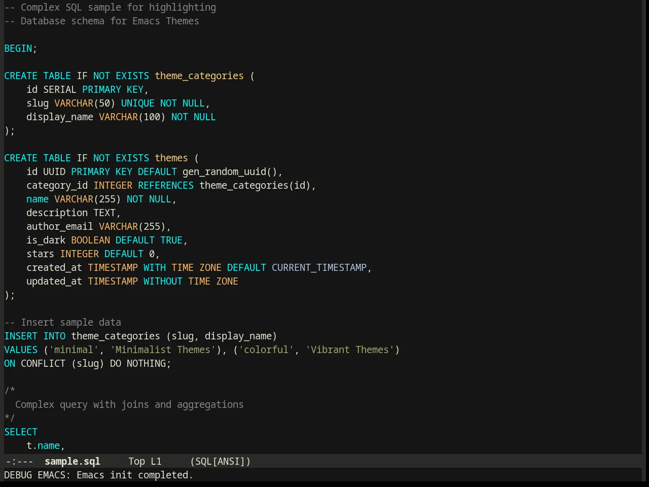 Boron Theme in sql-mode