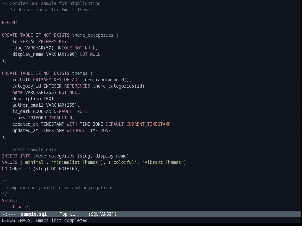Brin Theme in sql-mode
