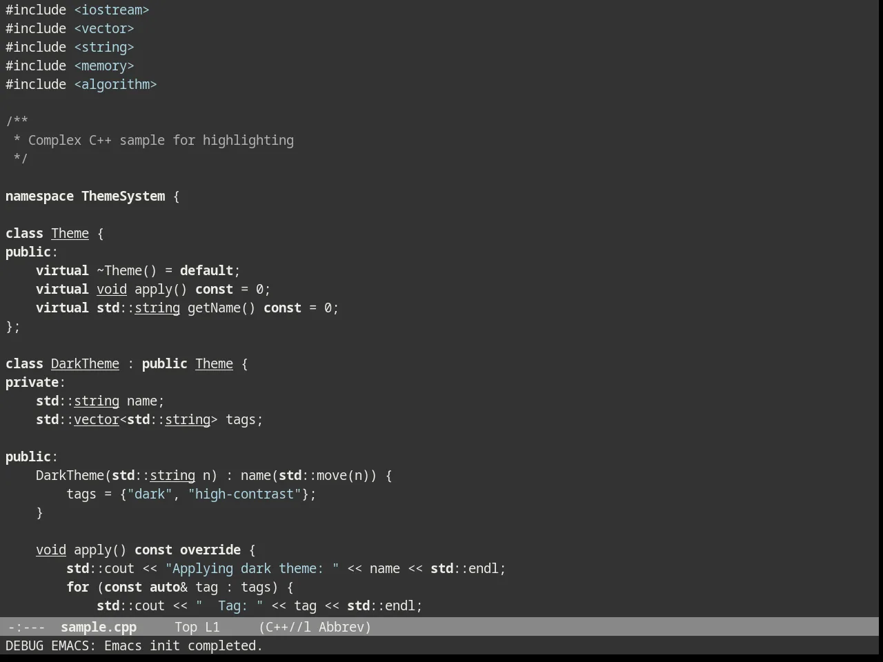 Brutalist Dark Theme in c++-mode