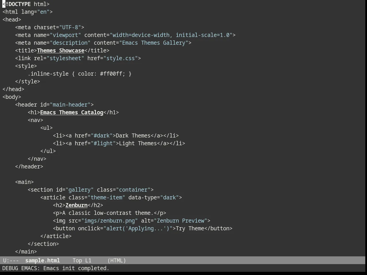 Brutalist Dark Theme in html-mode