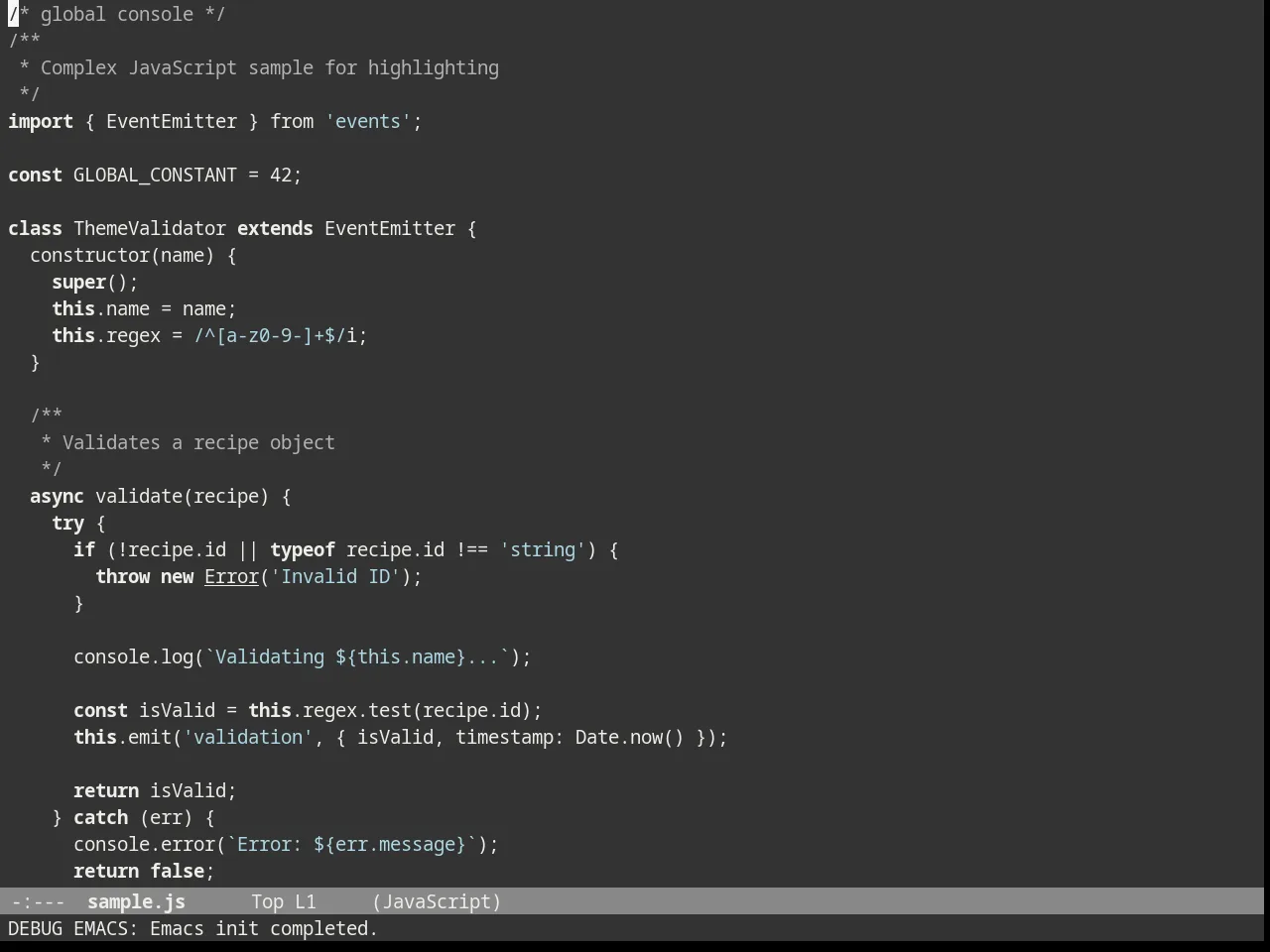 Brutalist Dark Theme in javascript-mode
