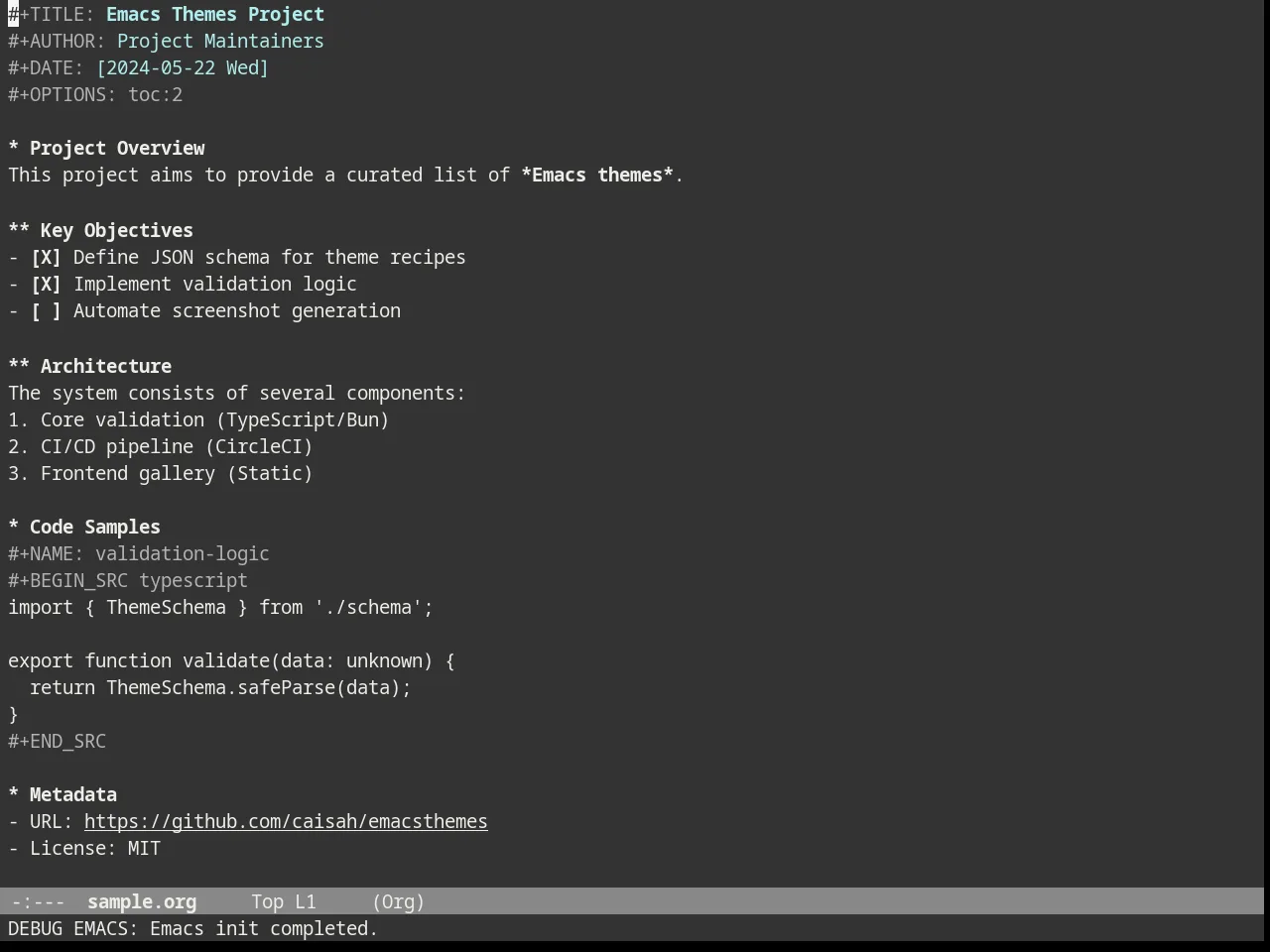 Brutalist Dark Theme in org-mode