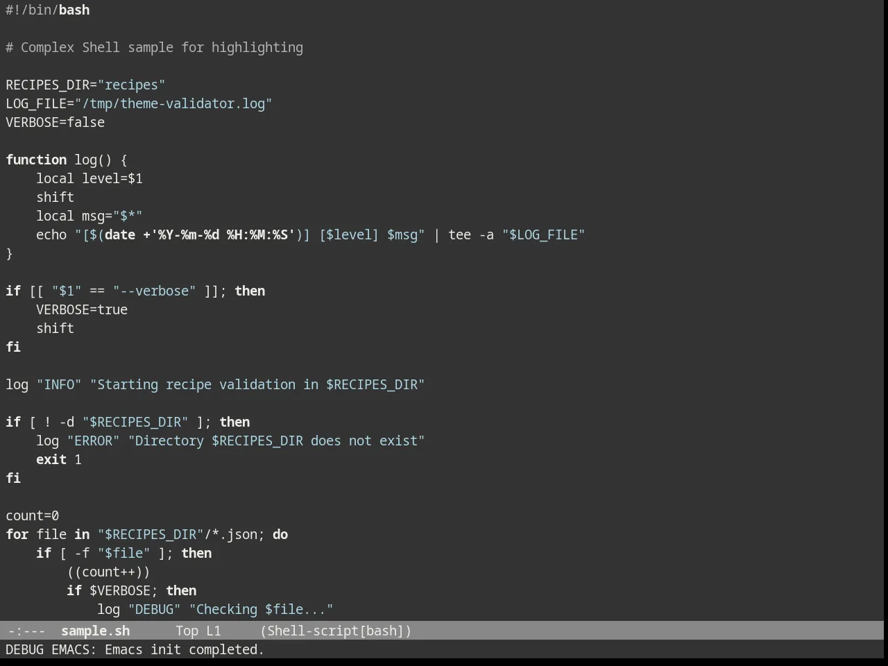 Brutalist Dark Theme in sh-mode