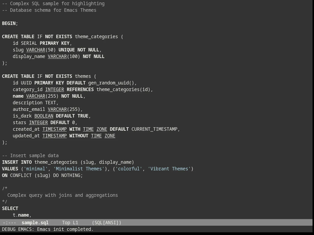 Brutalist Dark Theme in sql-mode