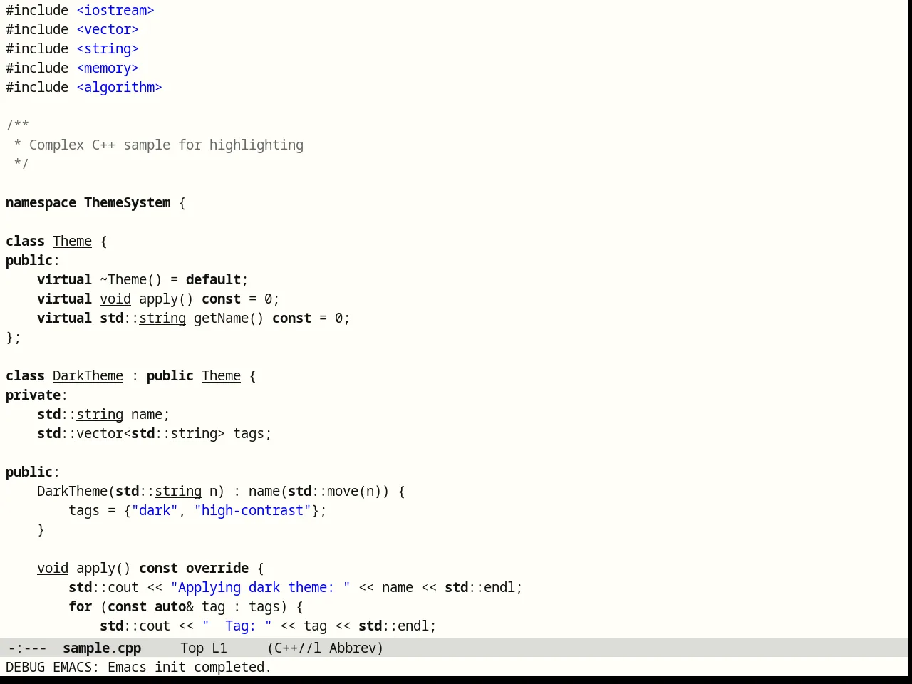 Brutalist Theme in c++-mode