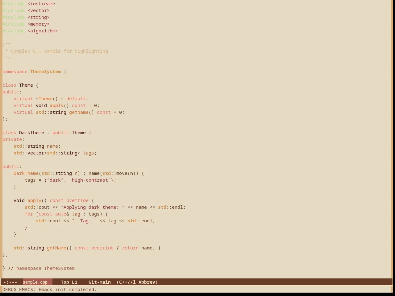 cacao-theme in c++-mode