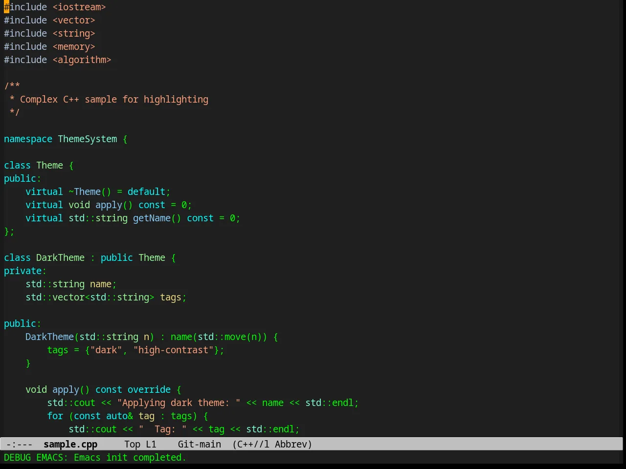 Calm Forest Theme in c++-mode