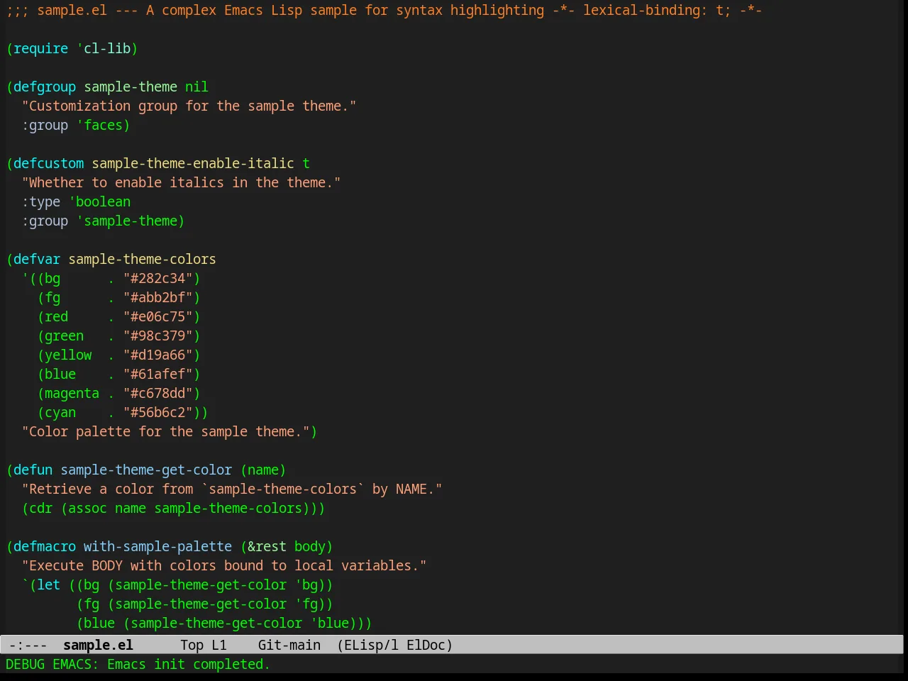 Calm Forest Theme in emacs-lisp-mode