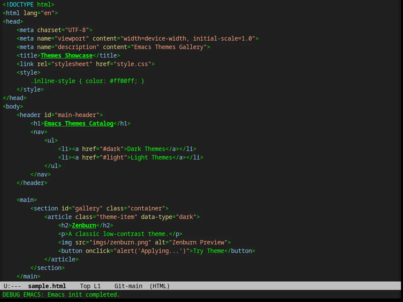 Calm Forest Theme in html-mode