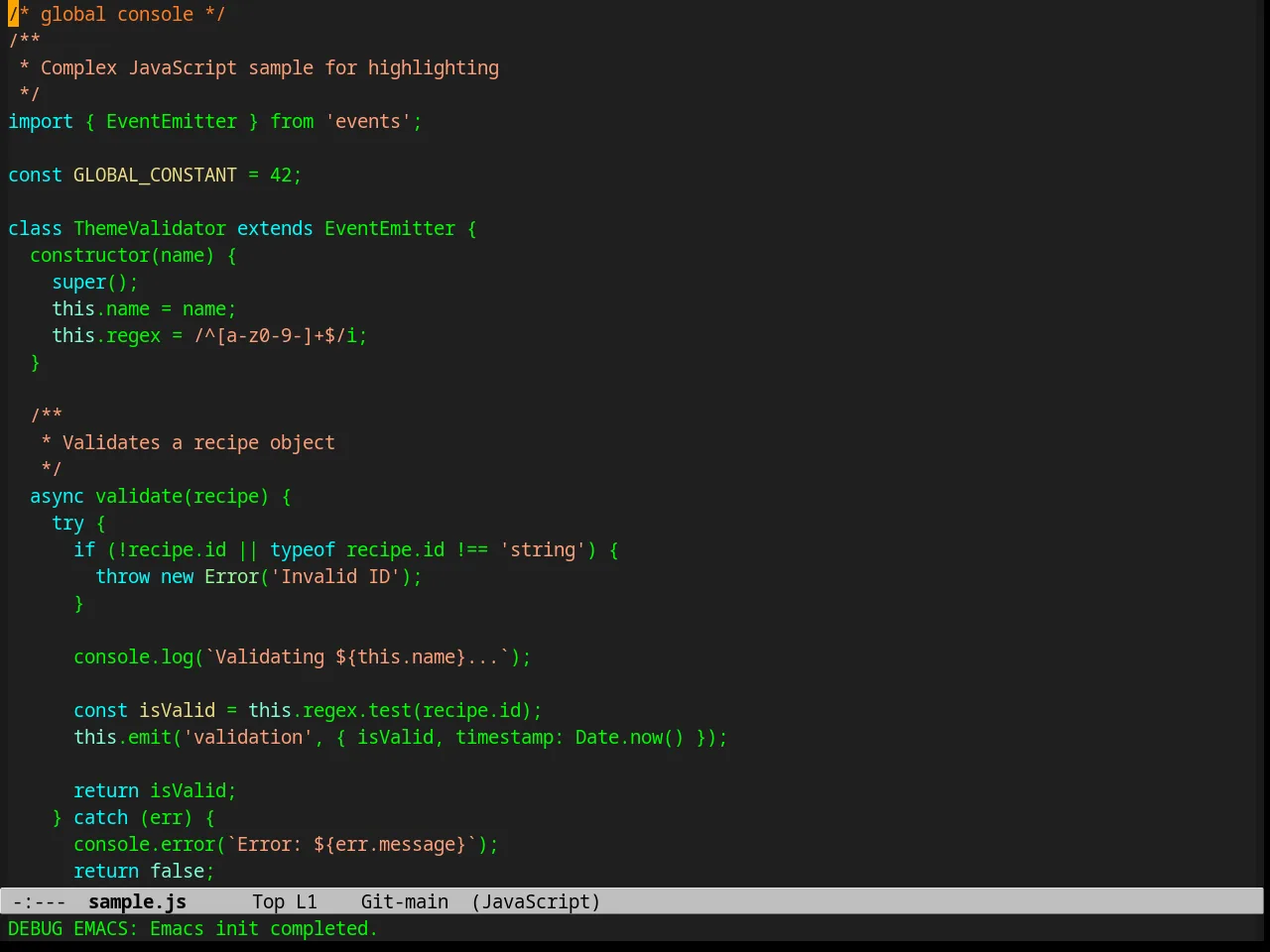 Calm Forest Theme in javascript-mode