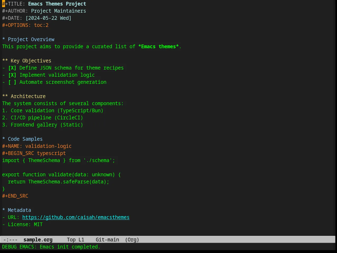 Calm Forest Theme in org-mode
