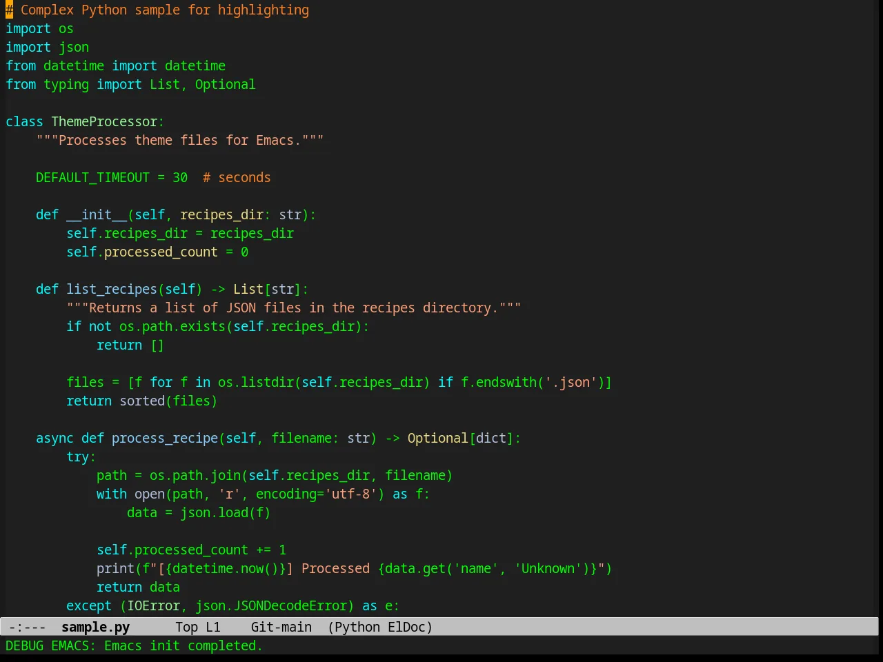 Calm Forest Theme in python-mode
