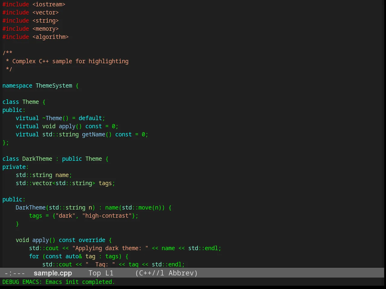 Calmer Forest Theme in c++-mode