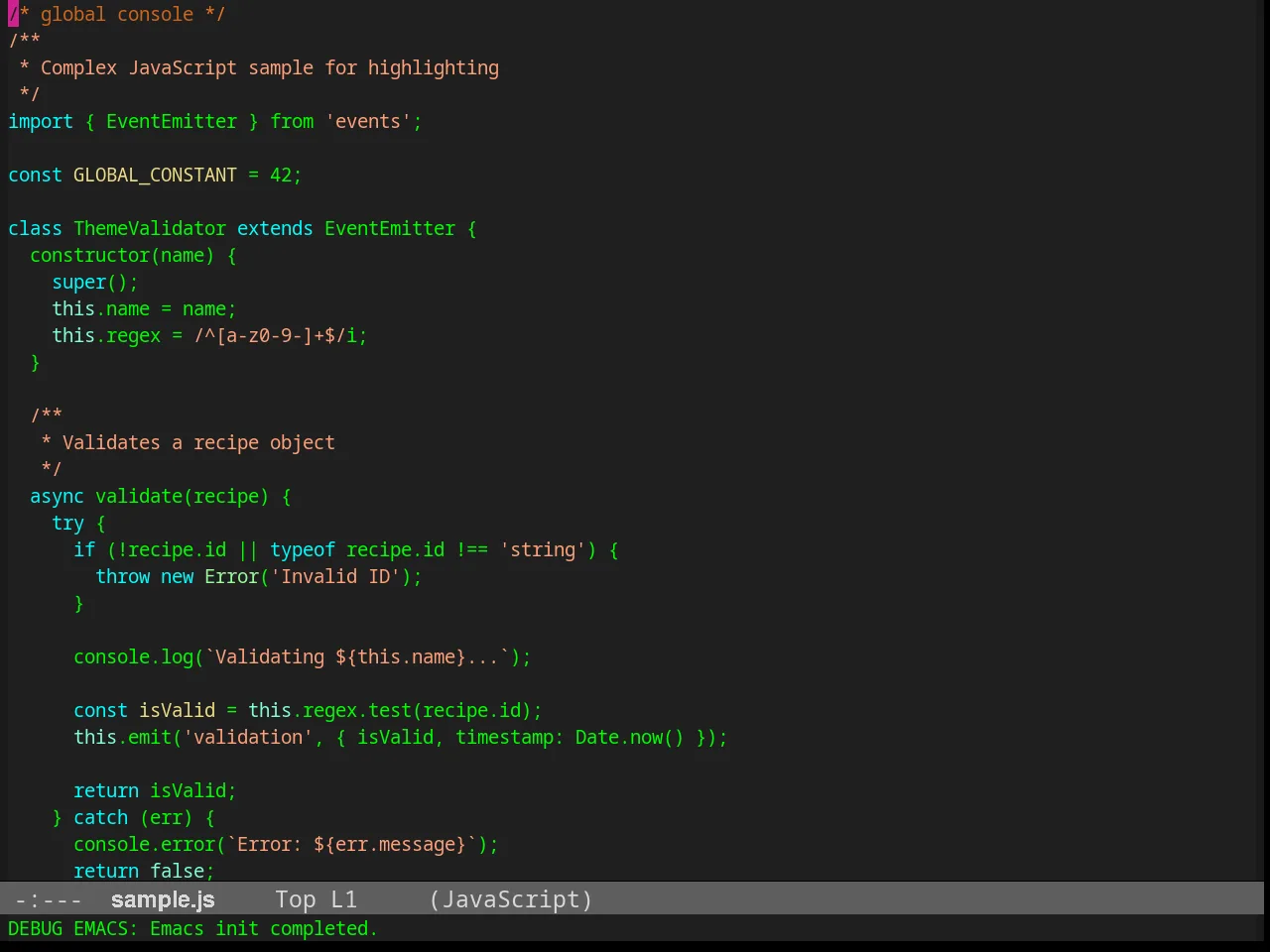 Calmer Forest Theme in javascript-mode
