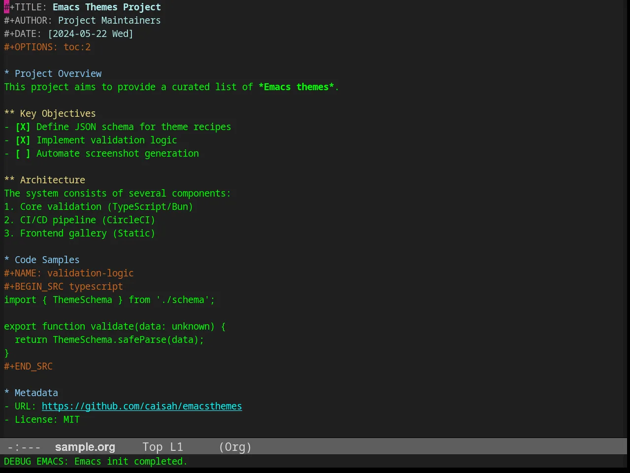 Calmer Forest Theme in org-mode