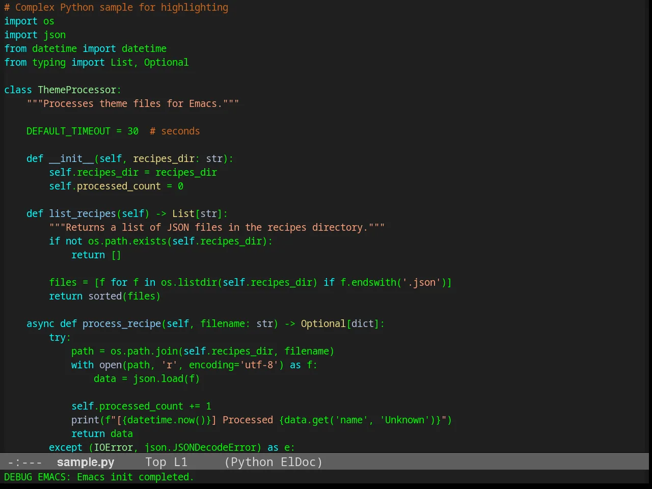 Calmer Forest Theme in python-mode
