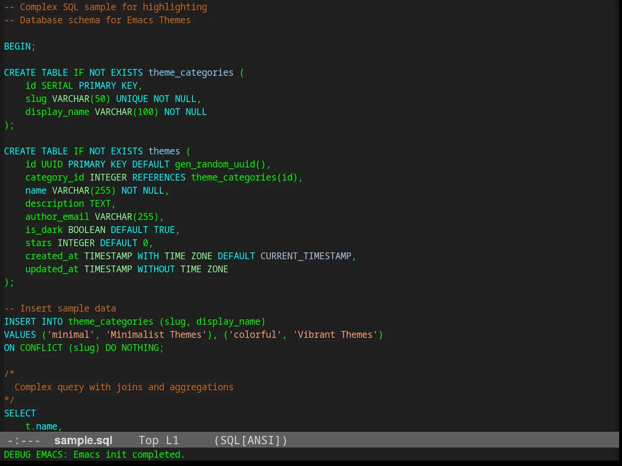 Calmer Forest Theme in sql-mode