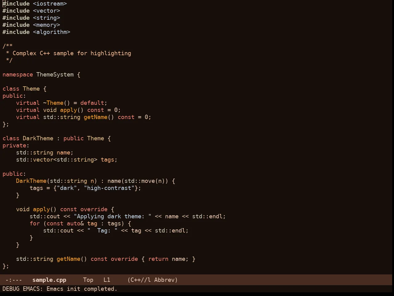 Cappuccino Noir Theme in c++-mode