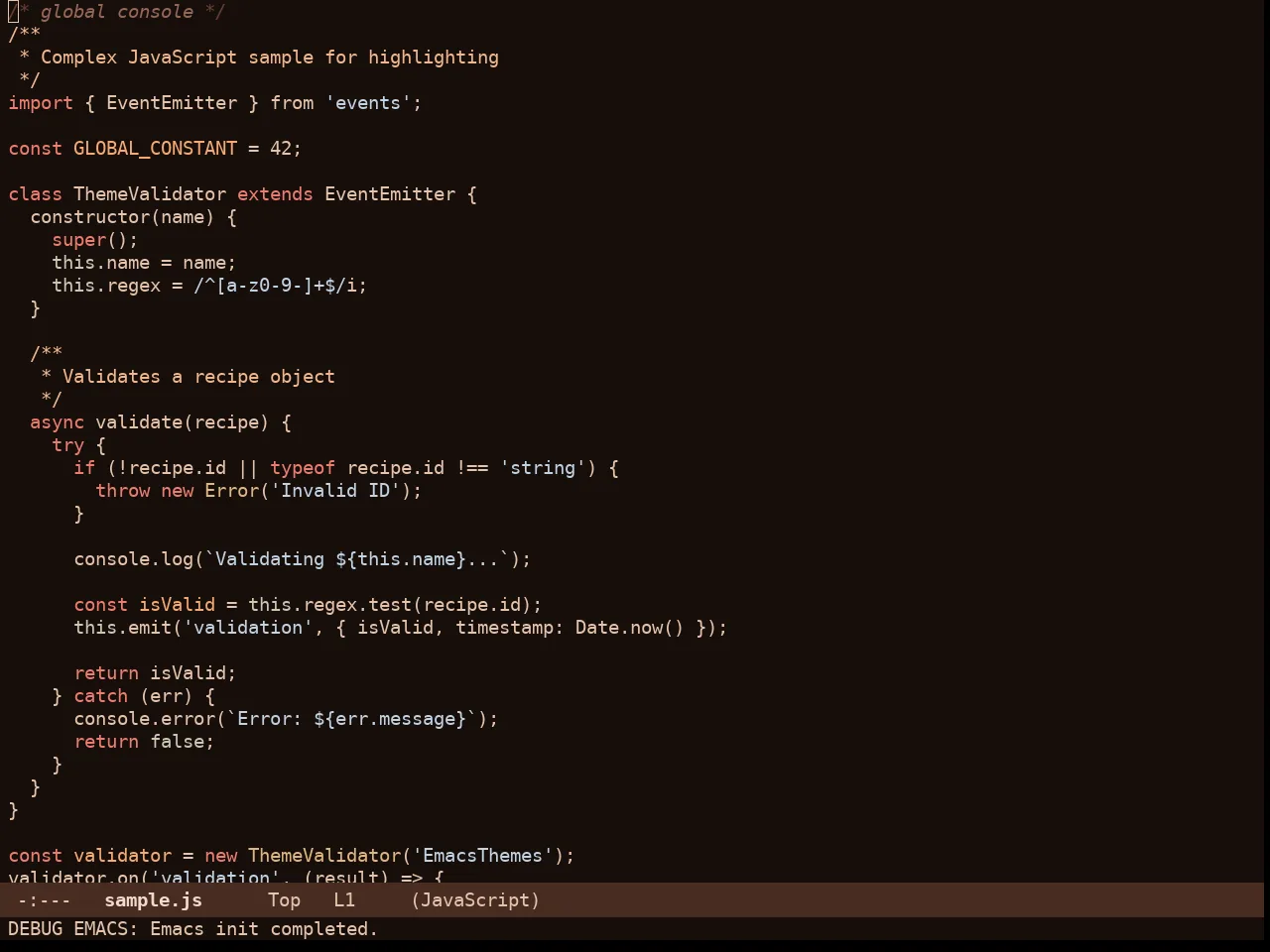 Cappuccino Noir Theme in javascript-mode