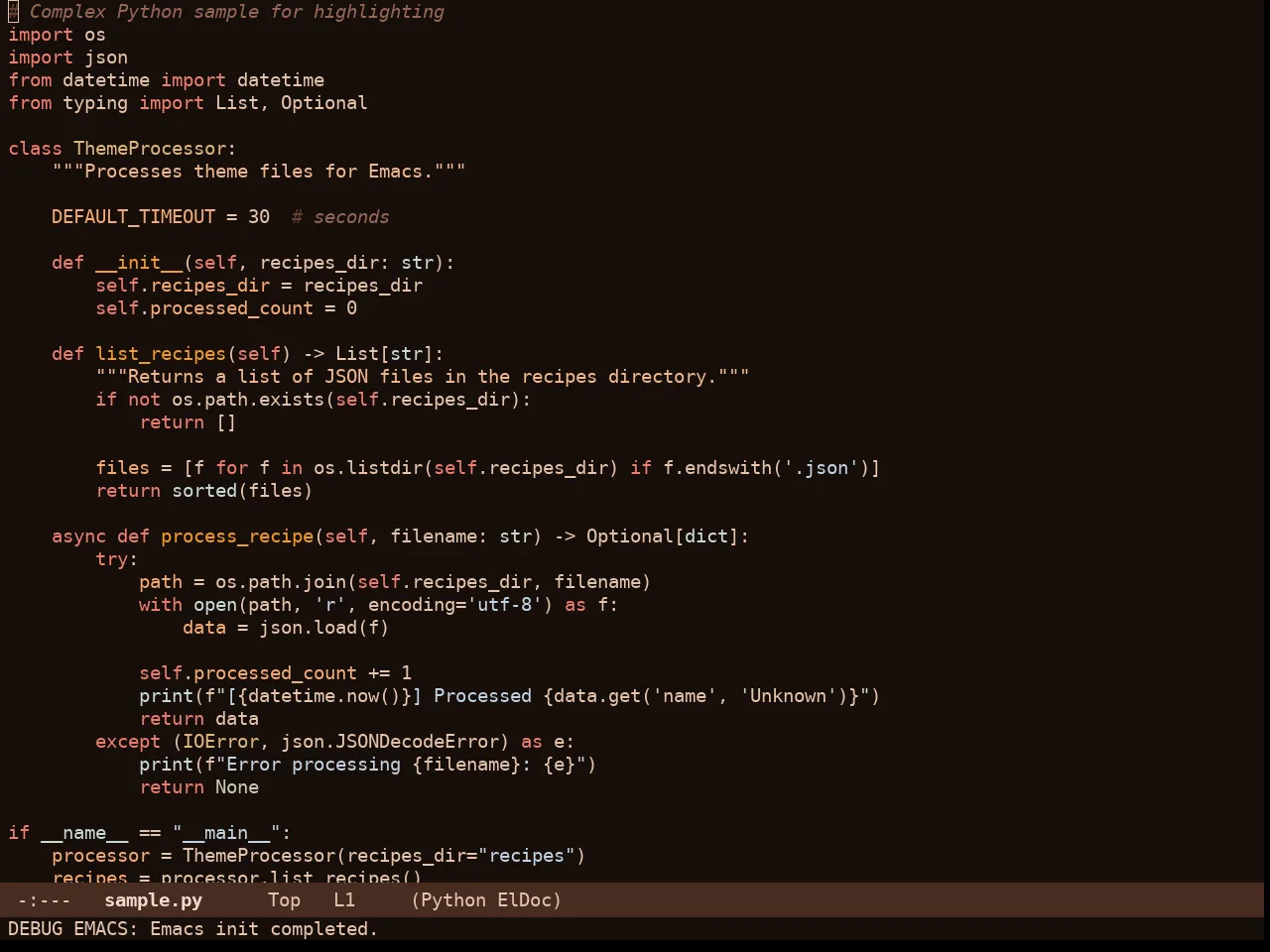 Cappuccino Noir Theme in python-mode