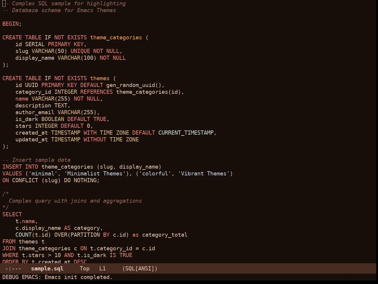 Cappuccino Noir Theme in sql-mode