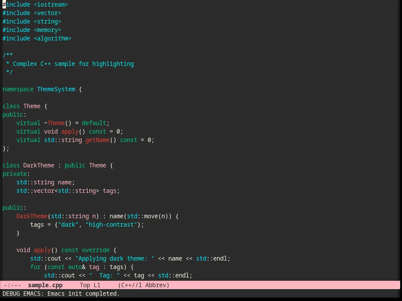Caroline Theme in c++-mode