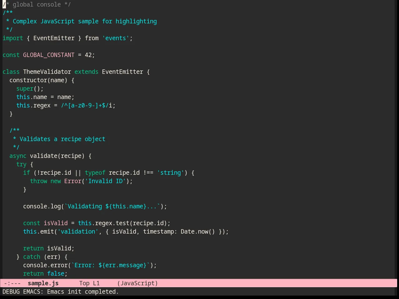 Caroline Theme in javascript-mode