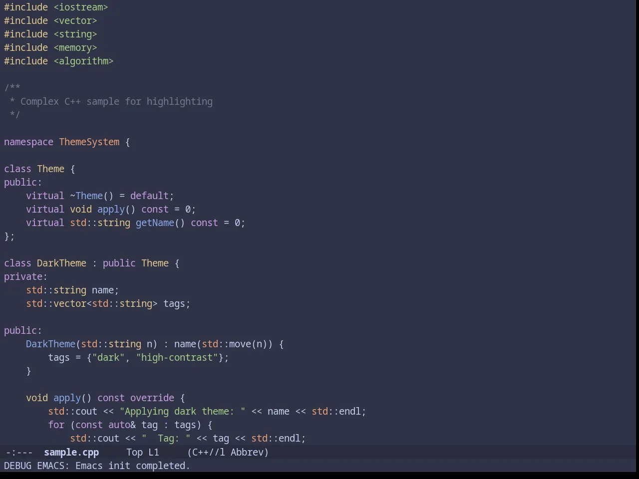 Catppuccin Frappe Theme in c++-mode