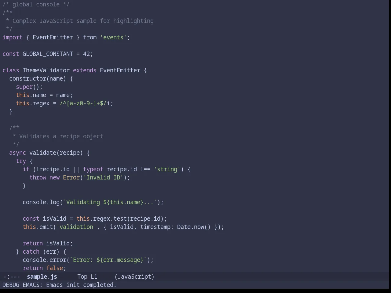 Catppuccin Frappe Theme in javascript-mode