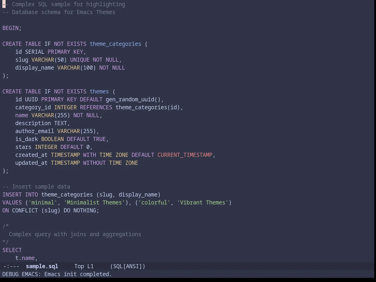 Catppuccin Frappe Theme in sql-mode
