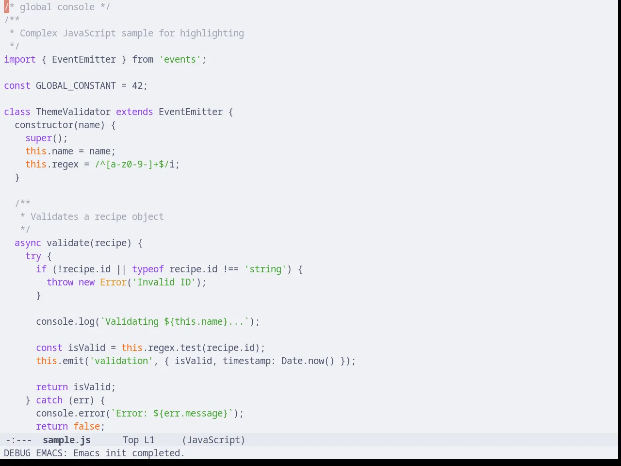 Catppuccin Latte Theme in javascript-mode