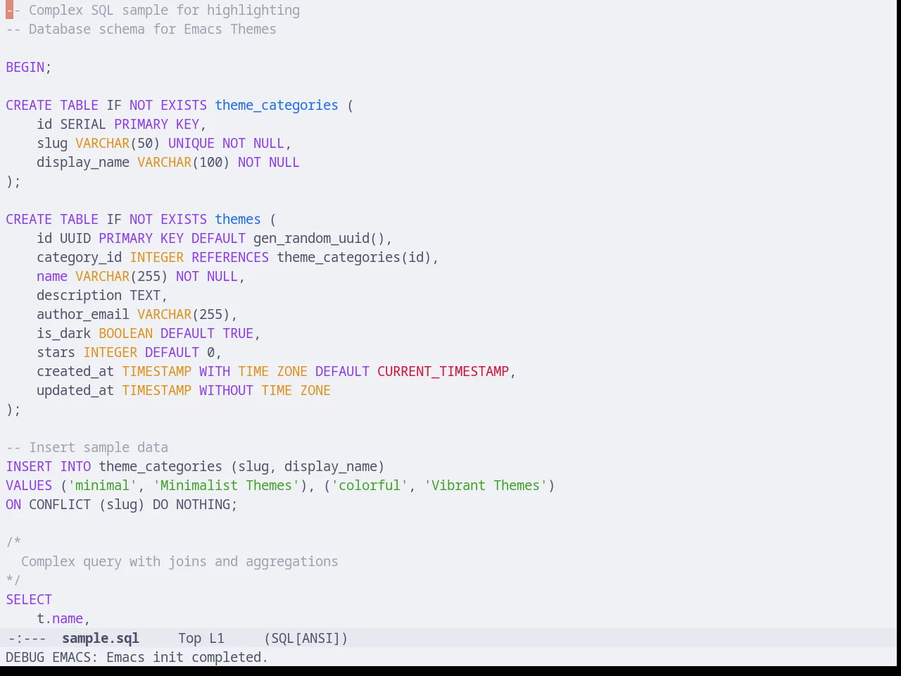 Catppuccin Latte Theme in sql-mode